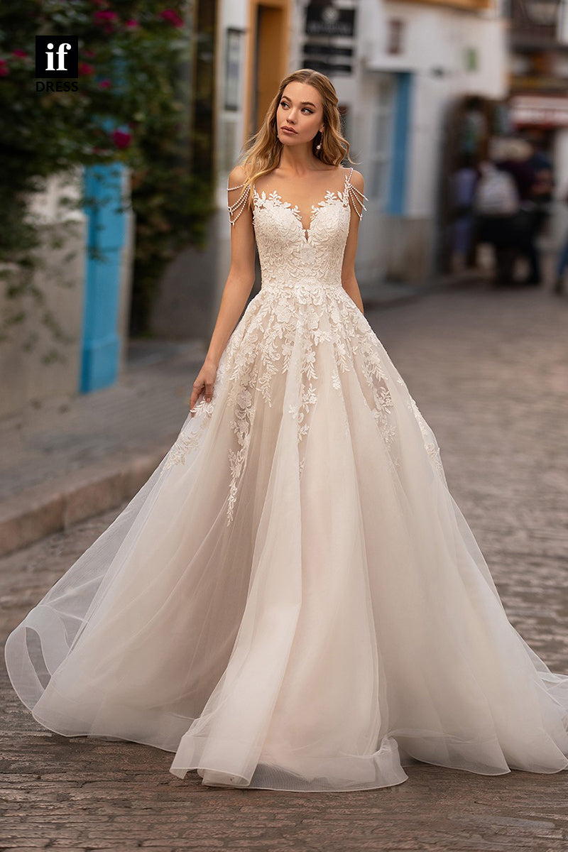 31531 - Luxurious Double Straps V-Neck Appliques Boho Wedding Dress