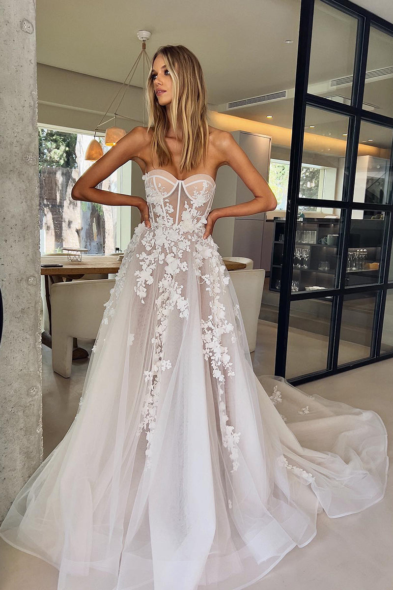 31695 - A Line Sweetheart 3D Appliques Bohemian Wedding Dress