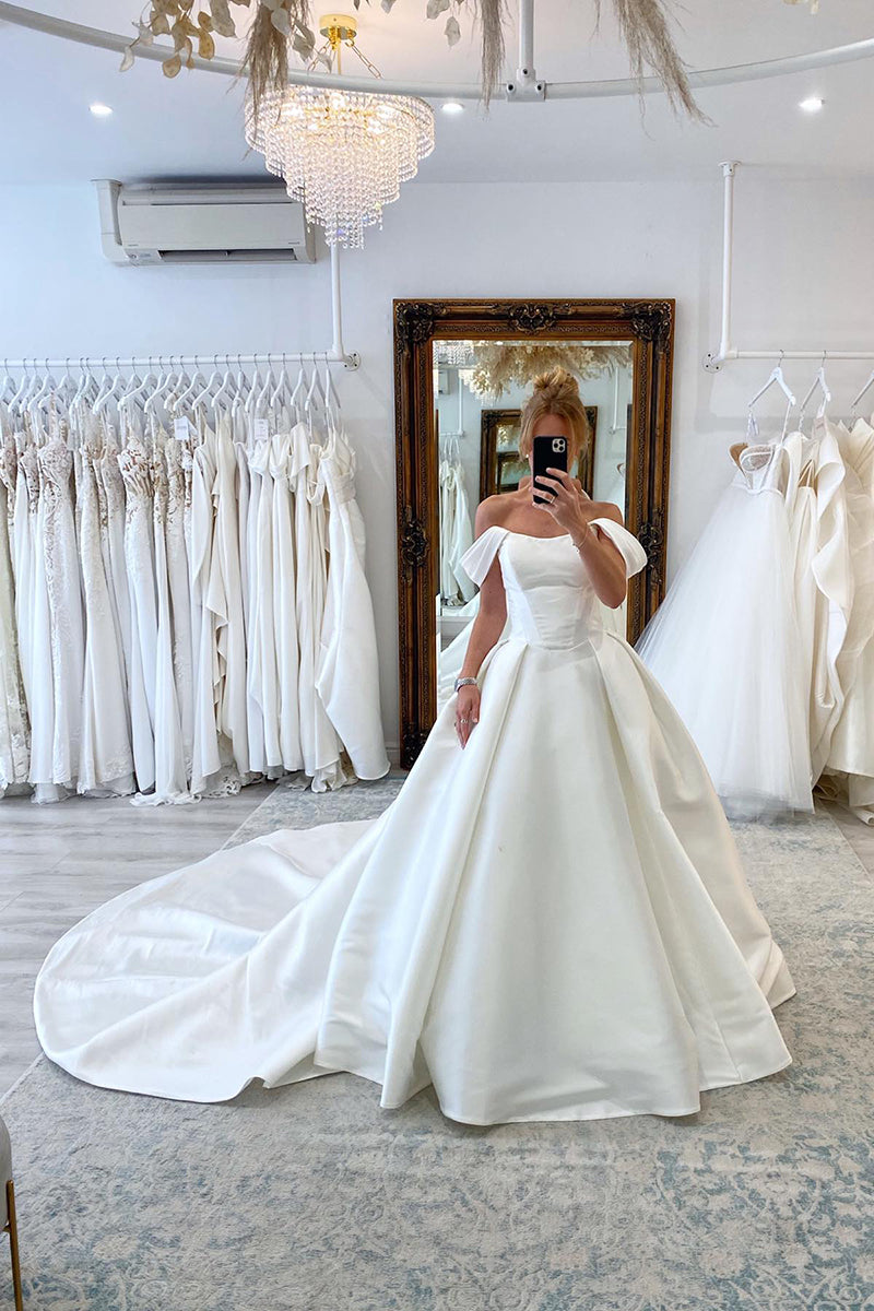 31703 - Ball Gown Off the Shoulder Satin Simple Wedding Dress