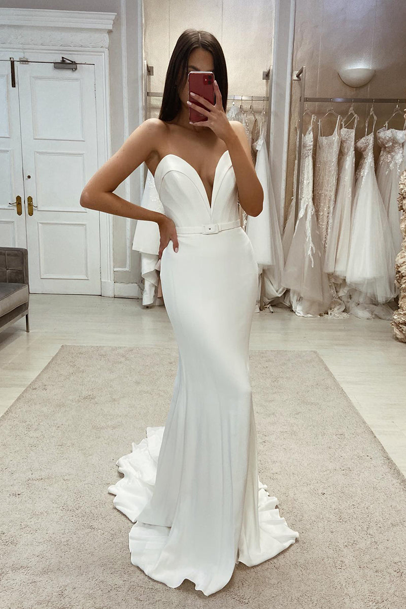 31711 - Attractive V-Neck Simple Satin Wedding Dress