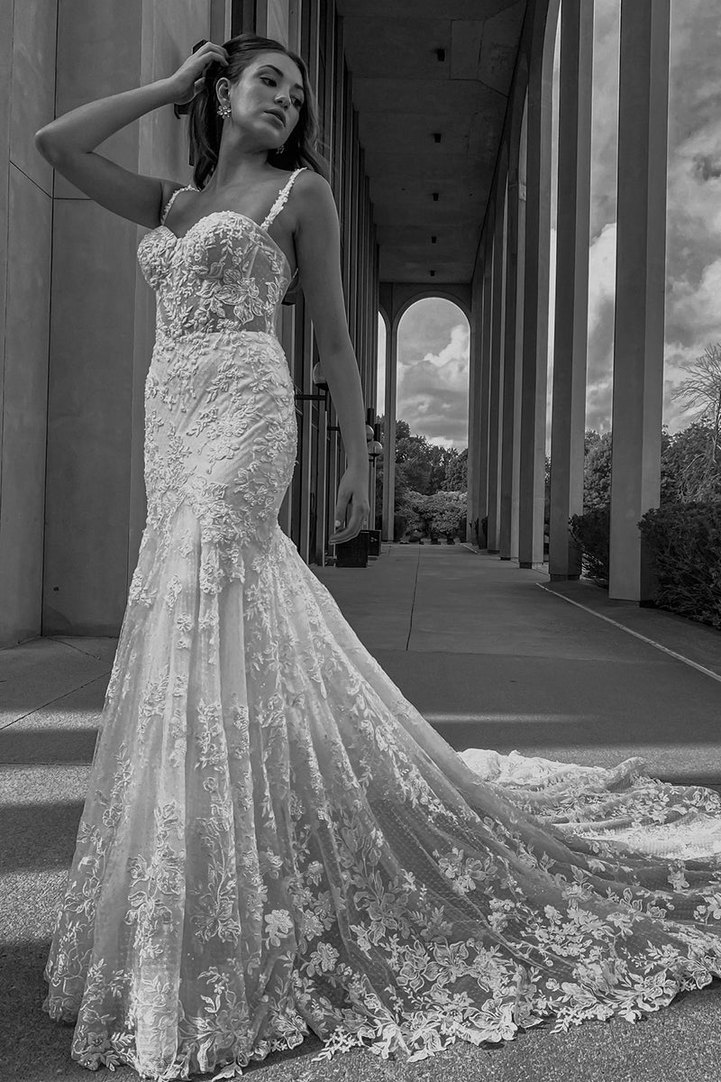 31713 - Romantic Lace Spaghetti Straps Mermaid Wedding Dress