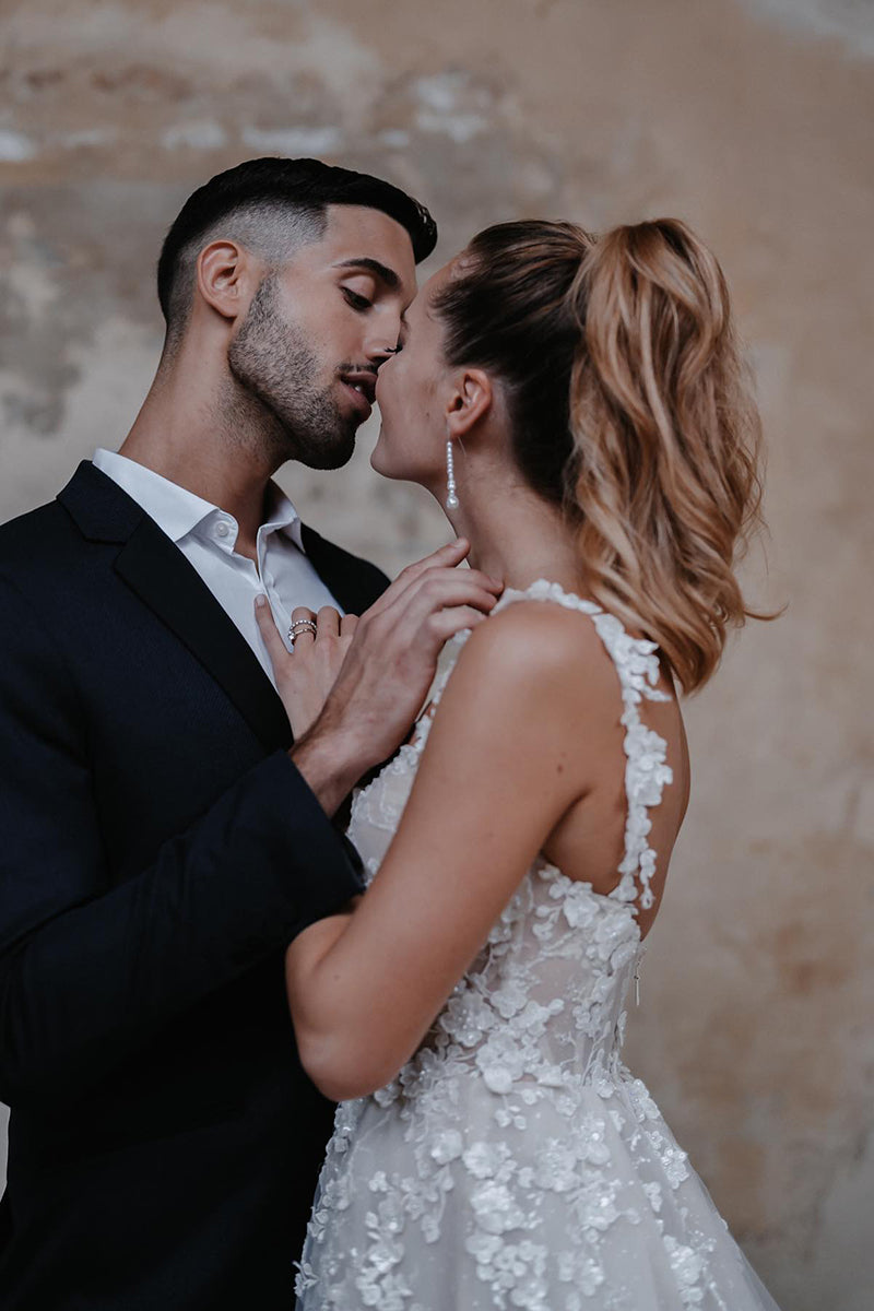 31715 - A line Sweetheart Lace Appliques Bohemian Wedding Dress