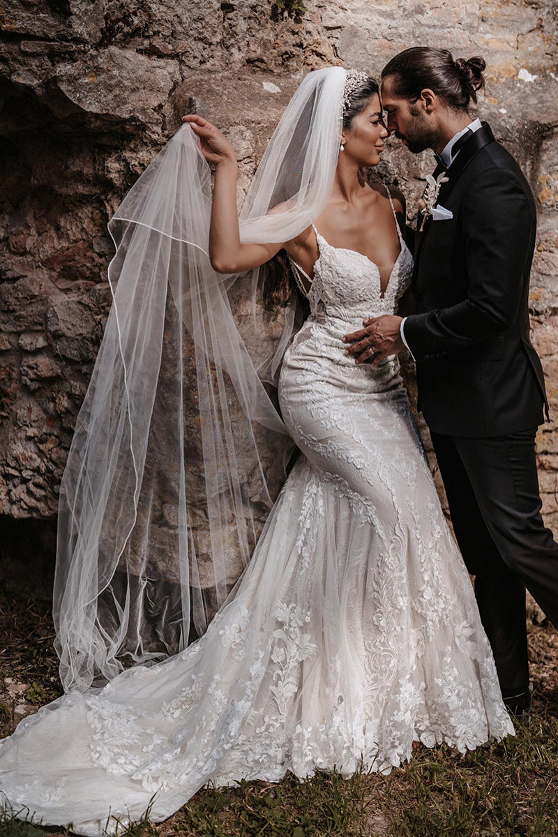 31716 - Spaghetti Straps Romantic Lace Mermaid Wedding Dress