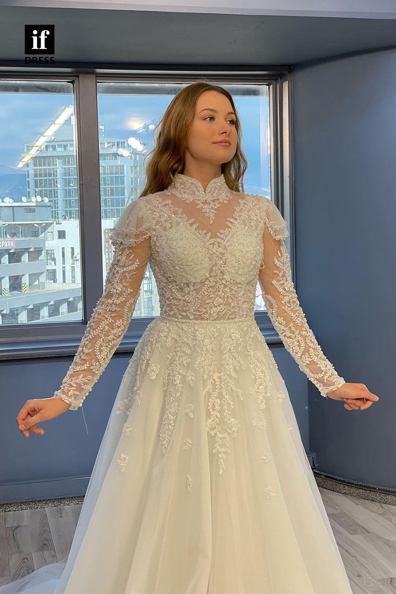 31721 - Elegant A-Line Halter Lace Tulle Boho Wedding Dress
