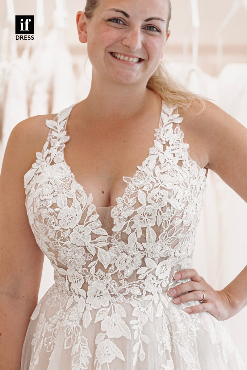 31724 - Sexy Spaghetti Straps V-Neck Appliques Boho Wedding Dress
