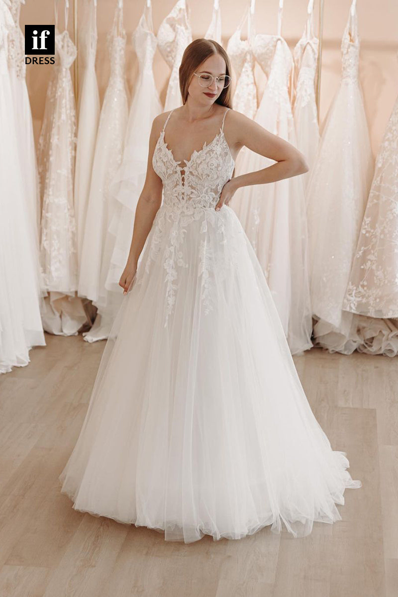 31725 - Romantic Spaghetti Straps V-Neck Boho Wedding Dress