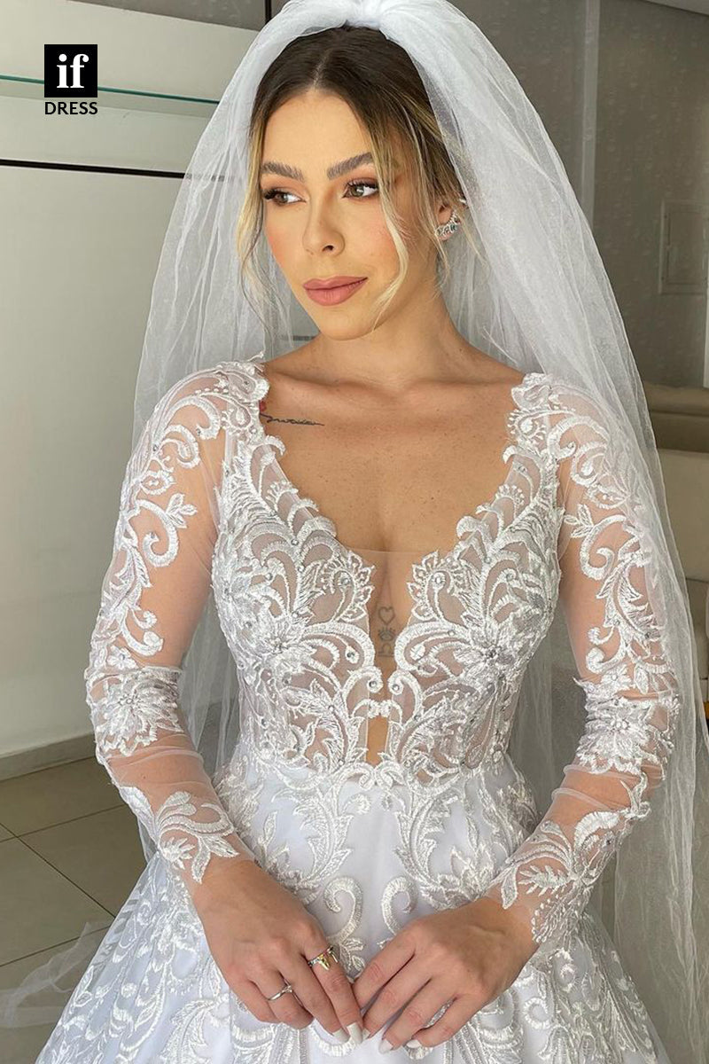 31728 - Luxurious A-Line V-Neck Lace Tulle Boho Wedding Dress