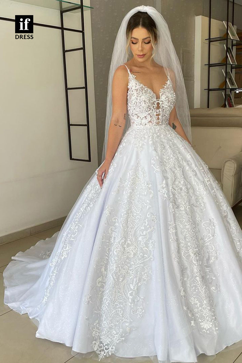 31729 - Classic Spaghetti Straps Appliques Lace Boho Wedding Dress