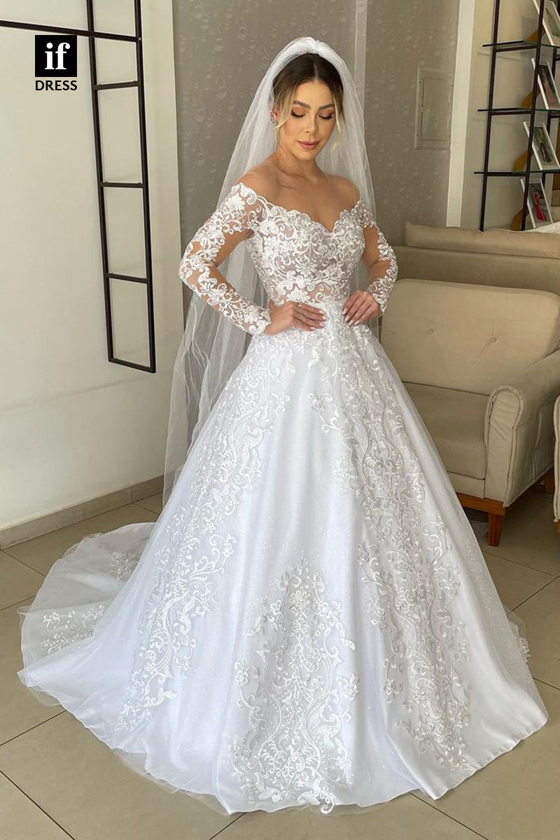 31731 - Romantic Long Sleeves V-Neck Appliques Boho Wedding Dress