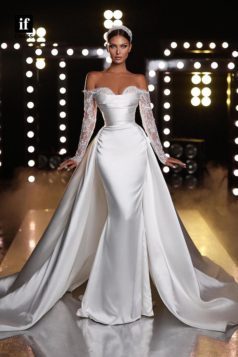 31741 - Strapless Sweetheart Long Sleeves Bohemian Wedding Dress with Train
