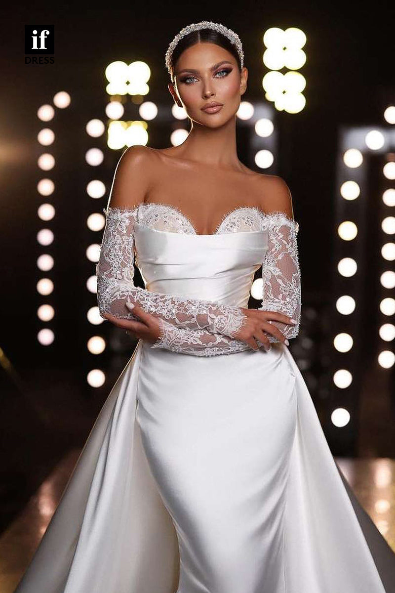 31741 - Strapless Sweetheart Long Sleeves Bohemian Wedding Dress with Train