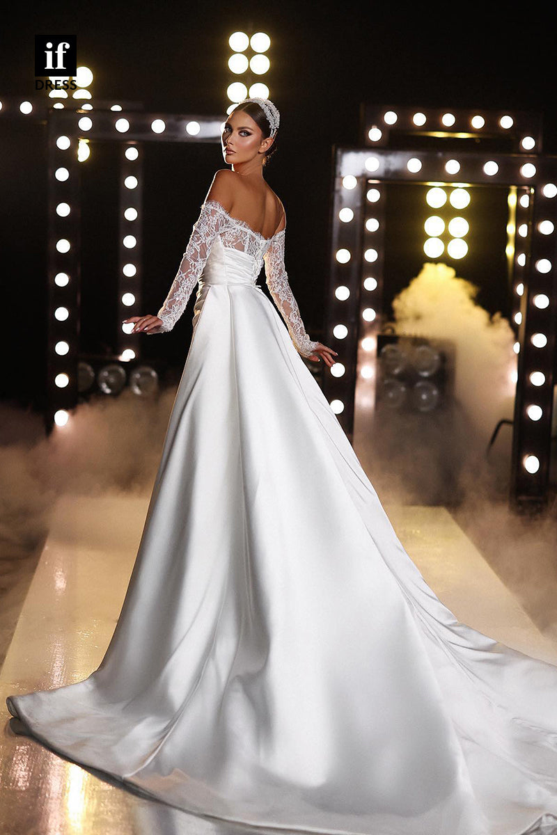 31741 - Strapless Sweetheart Long Sleeves Bohemian Wedding Dress with Train