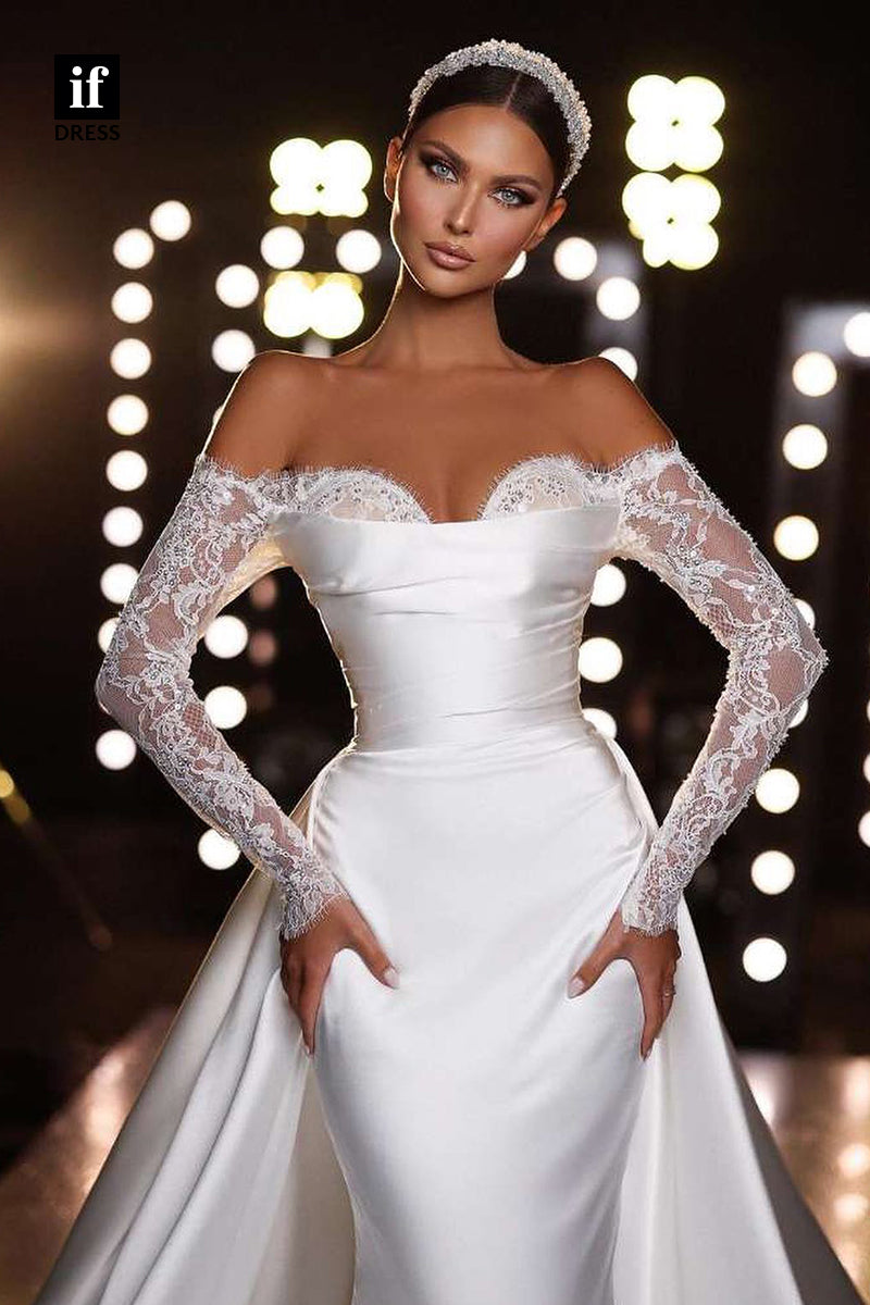 31741 - Strapless Sweetheart Long Sleeves Bohemian Wedding Dress with Train