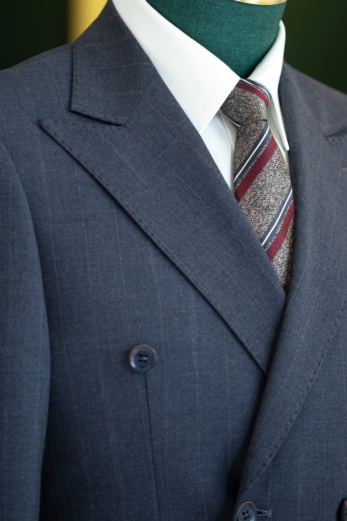 Charcoal Gold Pinstripe Double Breasted 3 Piece Wedding Suit Groomsmen (ZD17110)