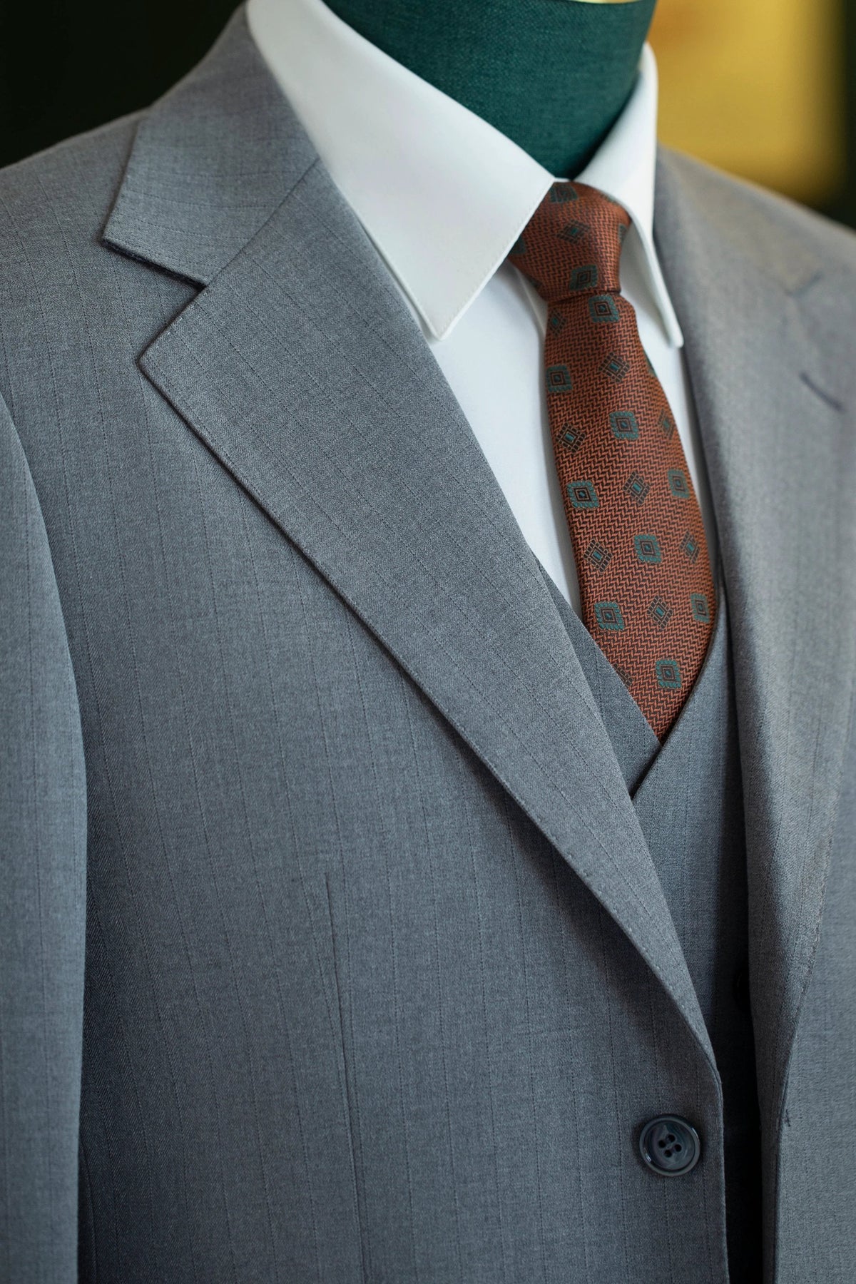 Dusty Blue Pinstripe Wool 3 Piece Tailored Wedding Suit for Groom and Groomsmen (ZD17112)