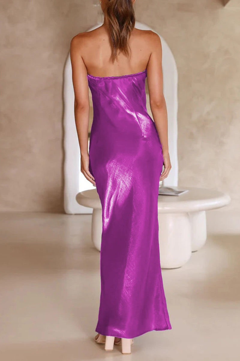 Celebrities Formal Solid Bright Silk Strapless Evening Dress Dresses(5 Colors) - View 6 | VelvetHem