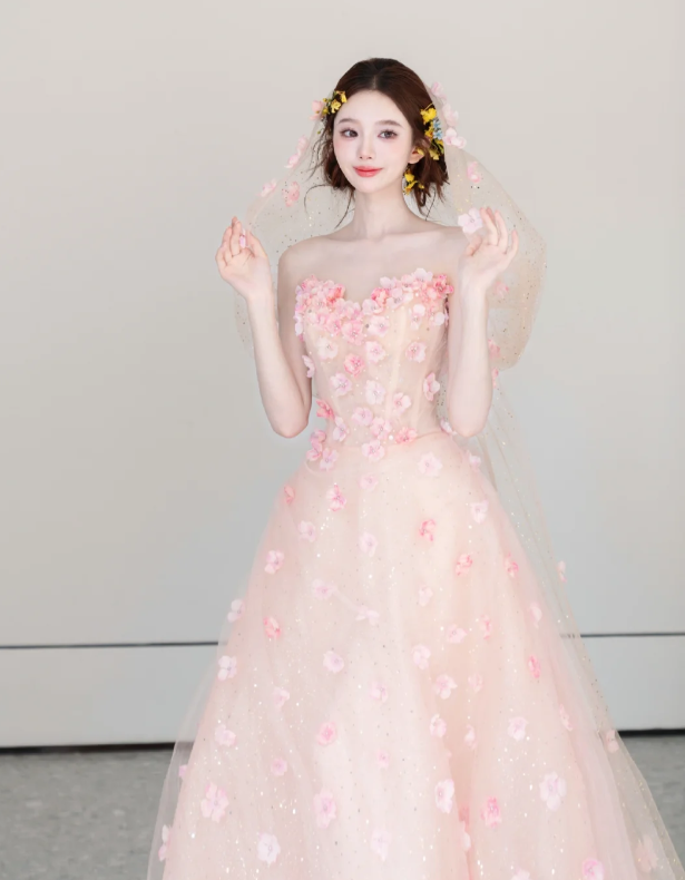 Flowers Tulle Sequin Prom Dress Sweet 16 Birthday Dress Evening Dress - View 2 | FashionDia