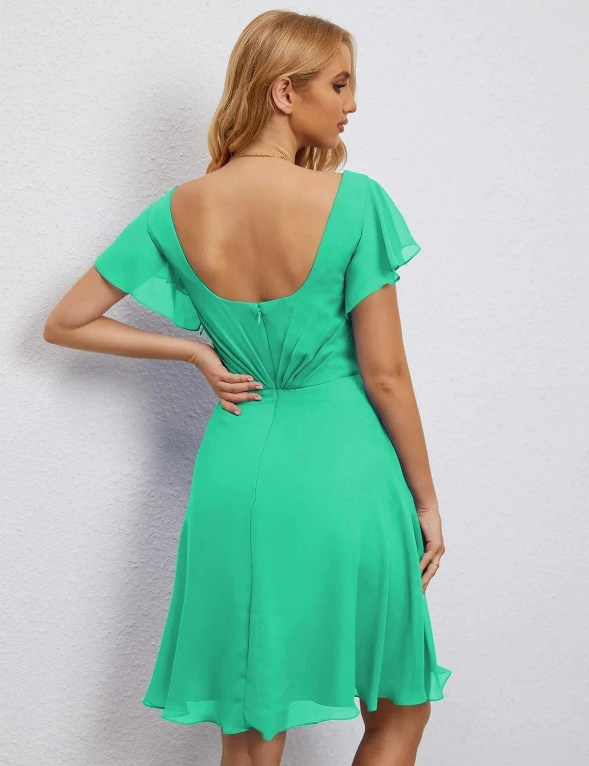 ZapDress U Back Homecoming Dress Formal Prom Dress Knee Length Short Sleeves Cocktail Party Dress 28077 (ZD16953)