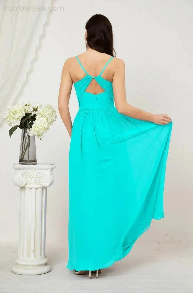 ZapDress  Neck Bridesmaid Dresses Chiffon Long Spaghetti A-line Formal Prom Gown for Wedding Party Evening 2801 (ZD16961)