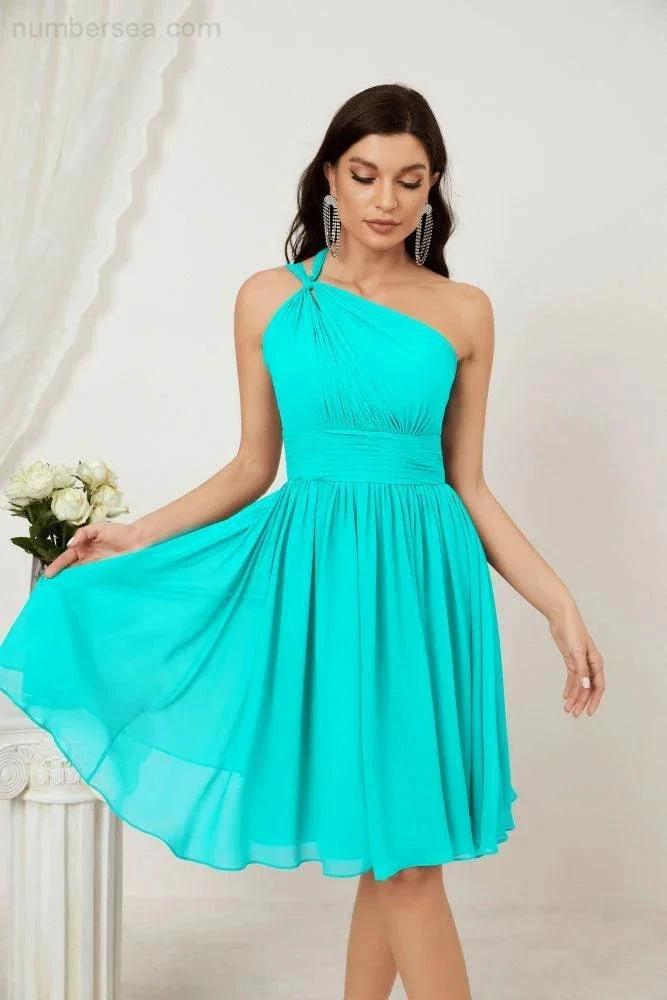 ZapDress Women Chiffon Short One Shoulder Bridesmaid Dress Formal Dresses for Party Homecoming  2804 (ZD16948)