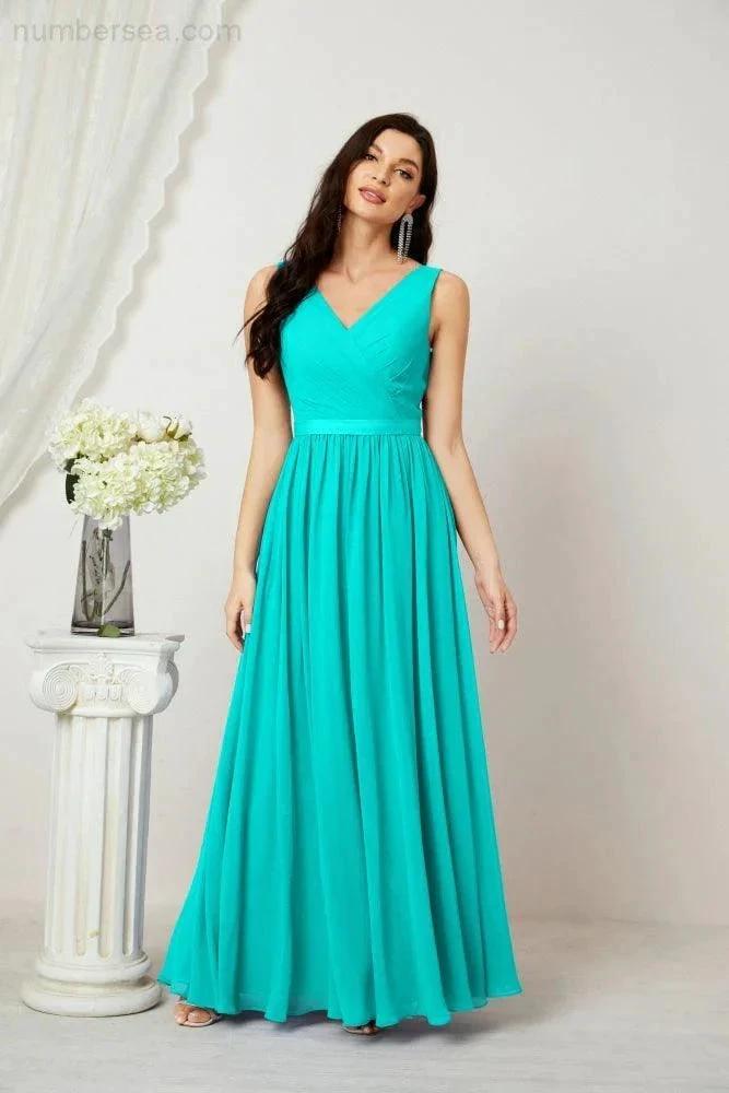 Women's Chiffon Long Bridesmaid Dresses A line Sleeveless Formal Prom Gown for Evening Party Homecoming Dresses 2808 (ZD16947)