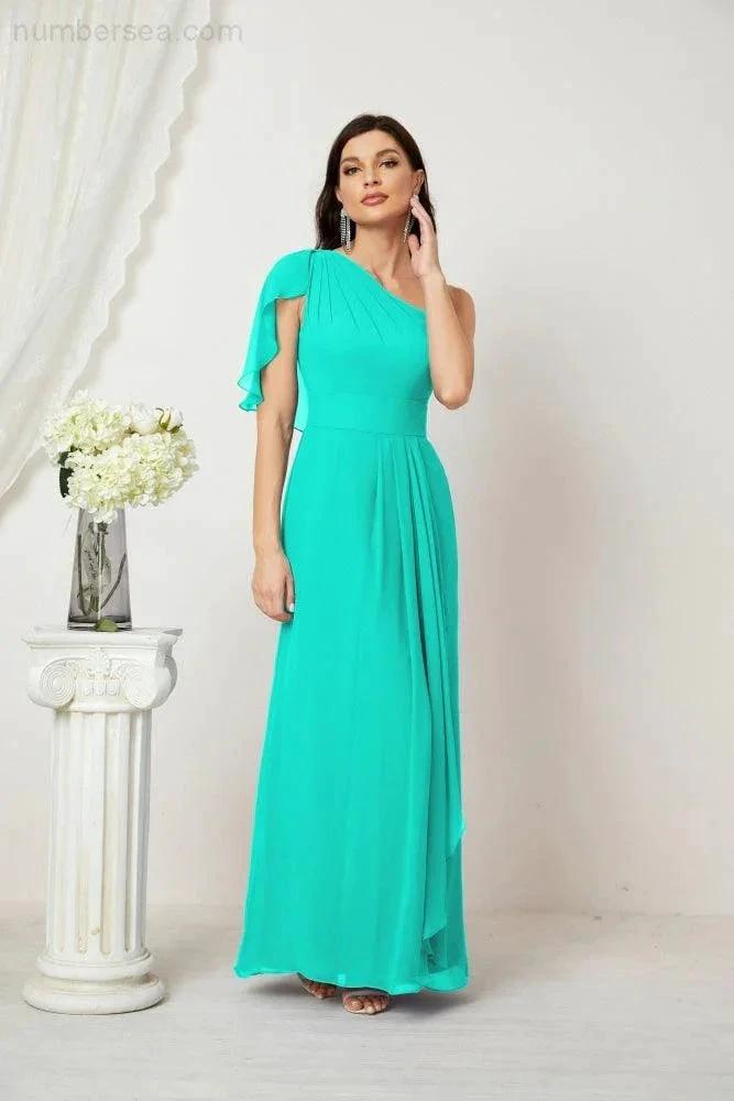 ZapDress  Chiffon Ruffled One Shoulder Long Bridesmaid Dresses A-line Formal Evening Gown Side Split 2809 (ZD17049)