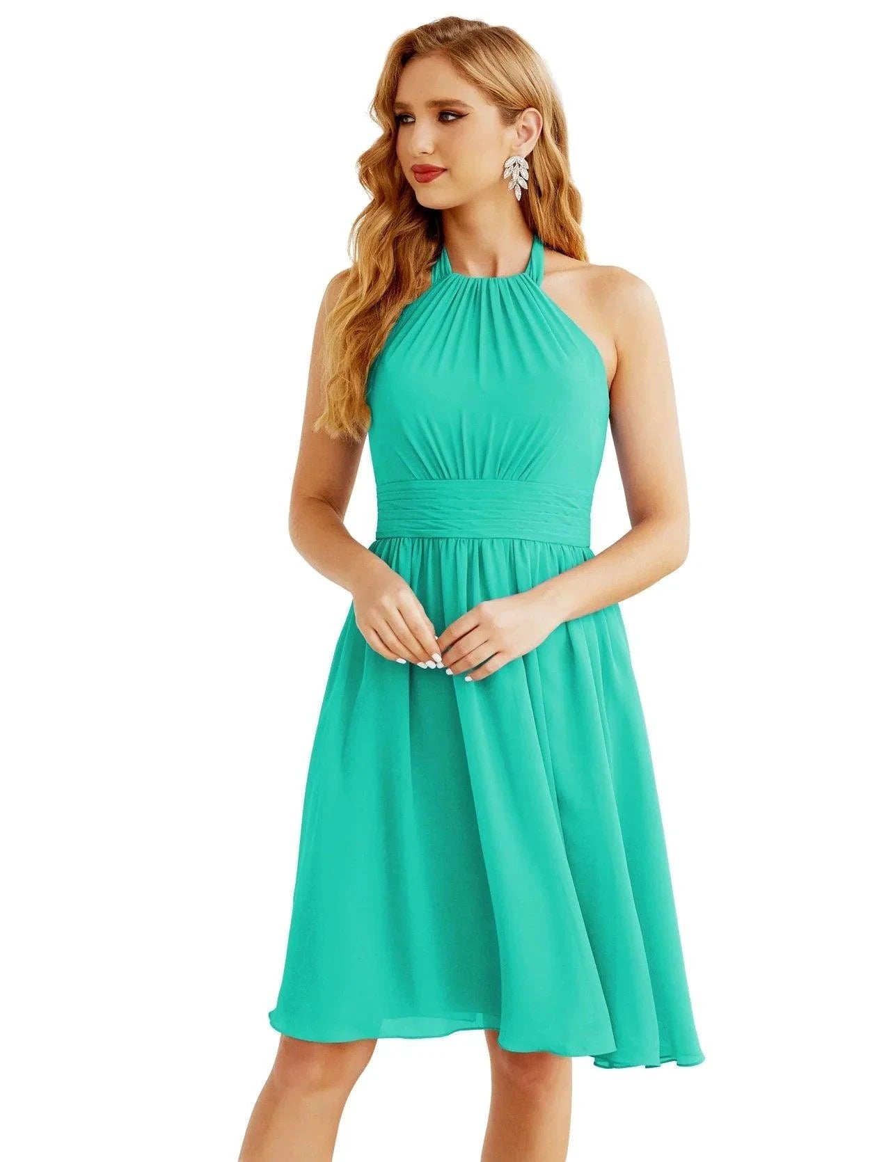 Numbersea Halter Chiffon Bridesmaid Dresses Short Sleeveless Formal Party Dress Open Back 28023 by numbersea