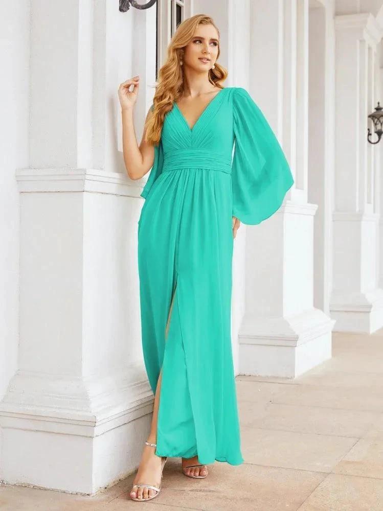 Numbersea Bridesmaid Dresses with Split for Wedding Party Flutter Sleeves 28045 by numbersea