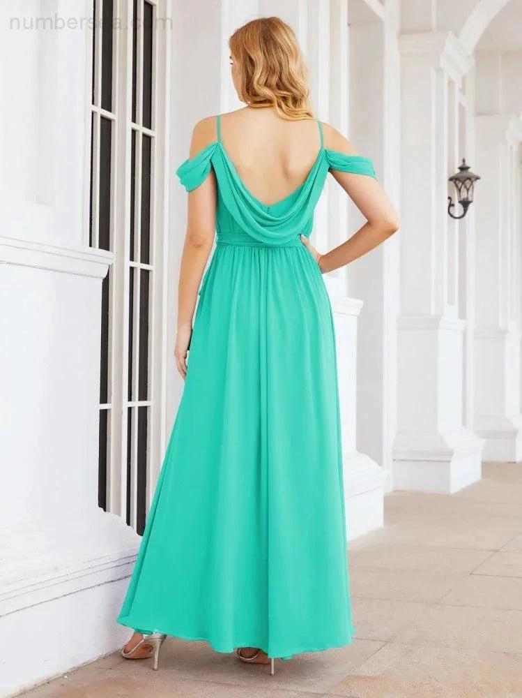 ZapDress Off The Shoulder Chiffon Bridesmaid Dress Long Formal Graduation Gown with Cowl Back 28069 (ZD17004)
