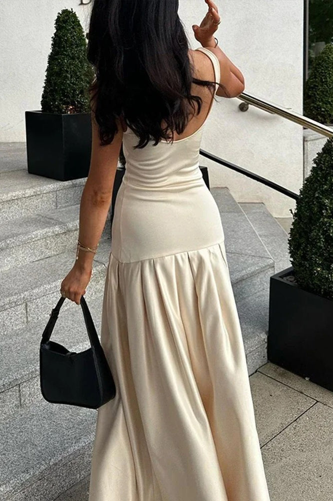 Slim-Fit Patchwork A-Line Maxi Dress - View 3 | FashionDia