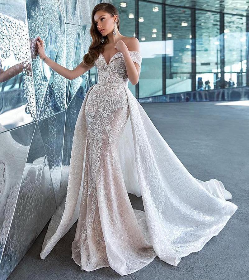 Newest Wedding Dress Mermaid 2 in 1 For Bride Sweetheart Neckline With Lace Apliques Custom Made Plus Sizes Vestidos De Novias (ZD13439)