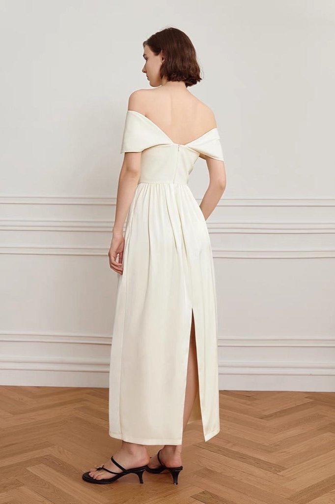 Karla Exclusive Off the Shoulder Curve Maxi Dress in Cream Evening Wear Edit