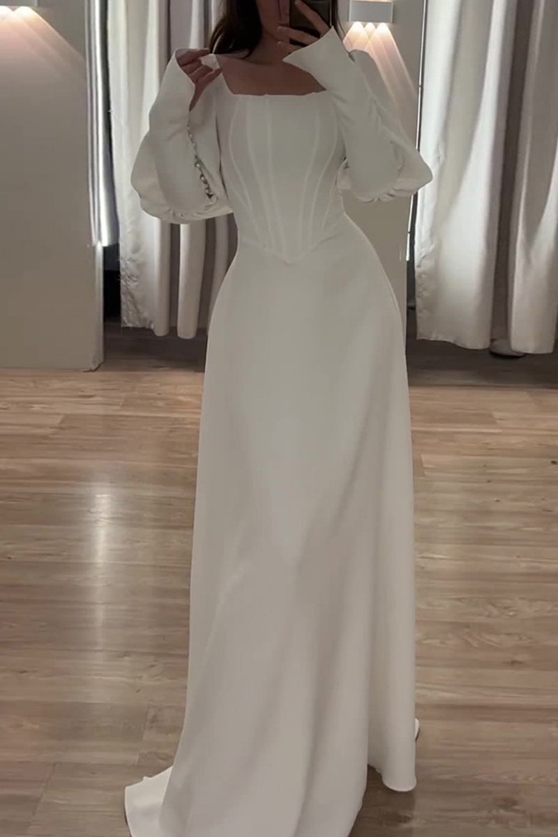 Celebrities Elegant Solid Flounce Square Collar Evening Dress Dresses - View 3 | VelvetHem