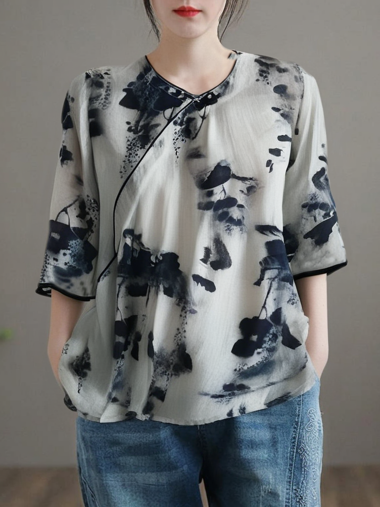 Grey Button Grace Cotton Blouses