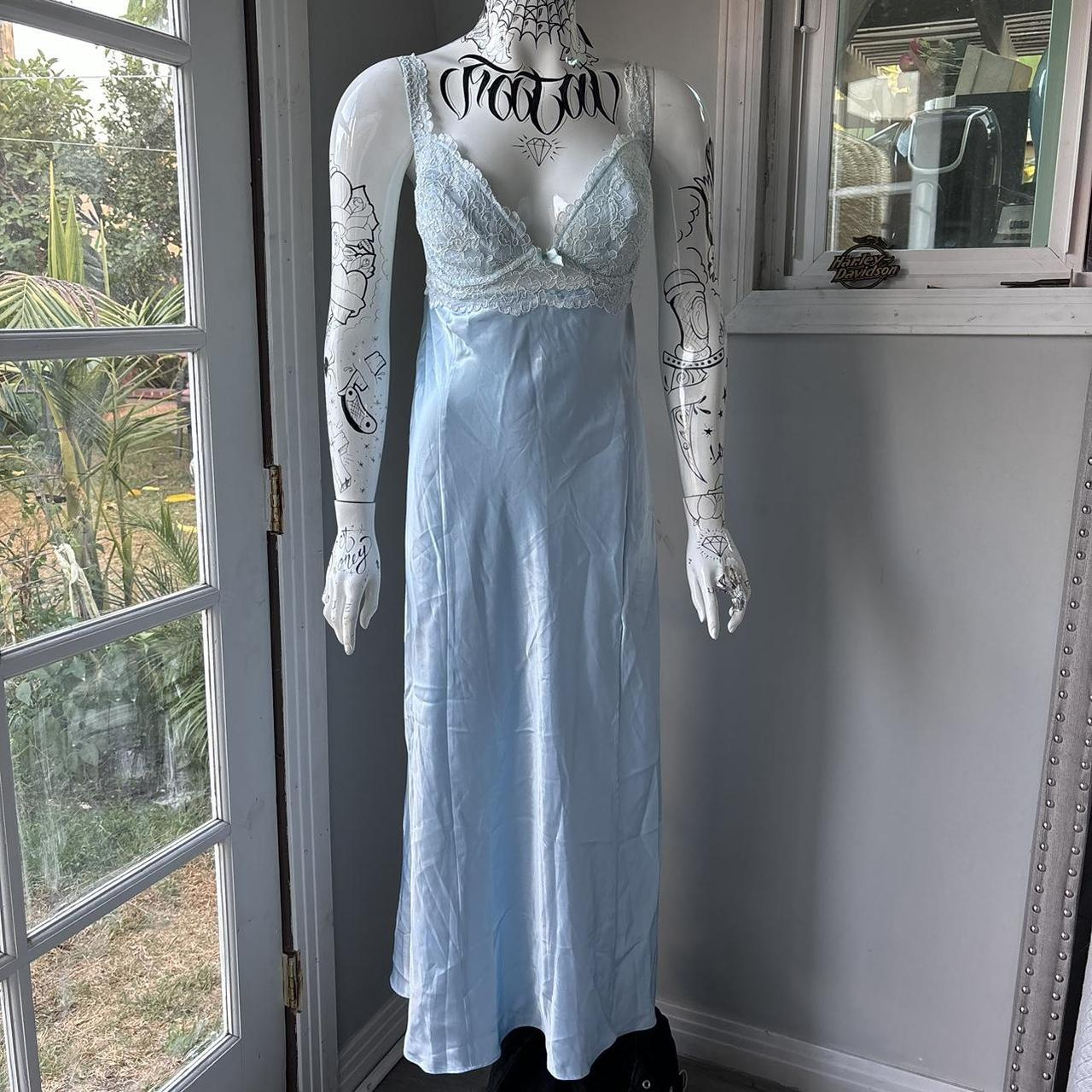 A line Spaghetti Straps Light Sky Blue Lace Long Prom Dresses Evening Dress