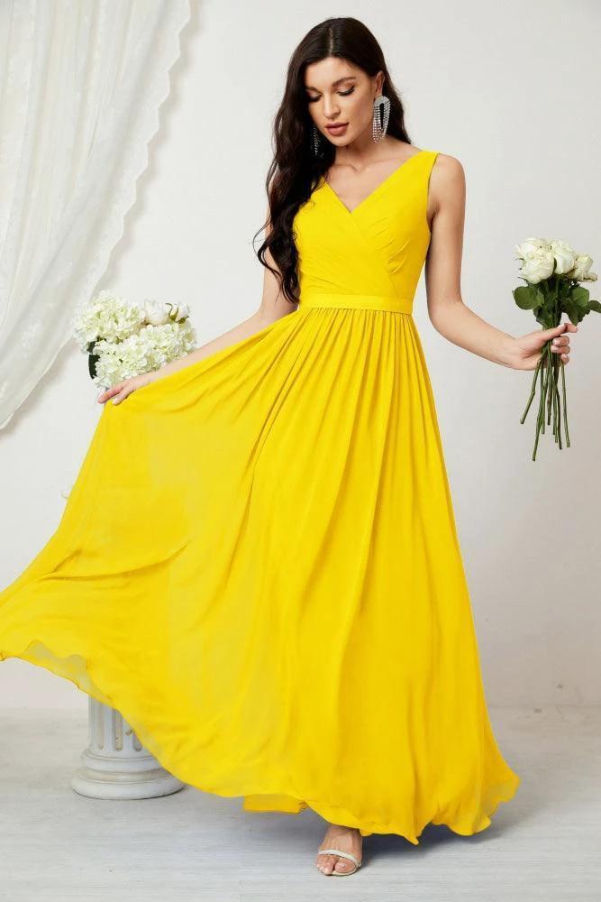 Women's Chiffon Long Bridesmaid Dresses A line Sleeveless Formal Prom Gown for Evening Party Homecoming Dresses 2808 by numbersea
