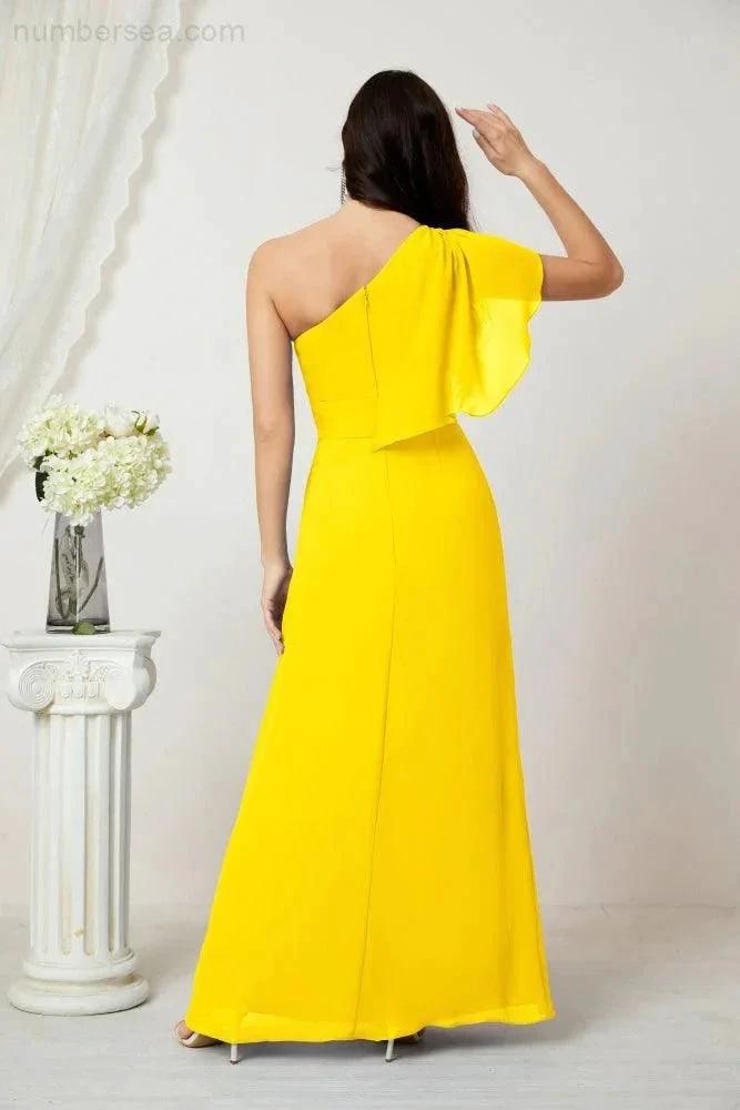 ZapDress  Chiffon Ruffled One Shoulder Long Bridesmaid Dresses A-line Formal Evening Gown Side Split 2809 (ZD17049)