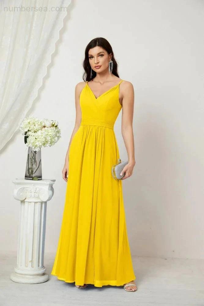 ZapDress Chiffon V-Neck Bridesmaid Dress Spaghetti Strap Long Formal Party Prom Gowns with Slit 28010 (ZD17028)