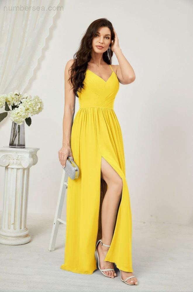 ZapDress  Neck Bridesmaid Dresses Chiffon Long Spaghetti A-line Formal Prom Gown for Wedding Party Evening 2801 (ZD16961)