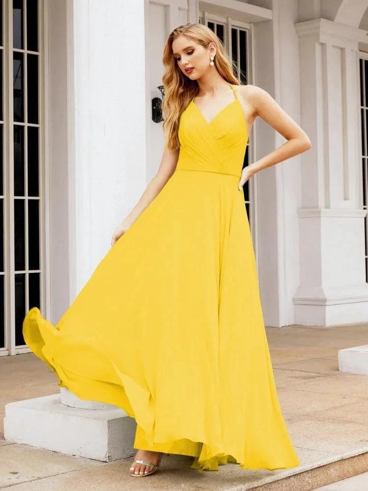 Numbersea Halter Chiffon Bridesmaid Dresses Wedding Appare Sleeveless Formal Prom Dress with Ruffled Back 28035 by numbersea