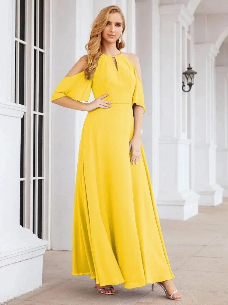 Numbersea Cold Shoulder Bridesmaid Dresses A-Line Long Formal Evening Gowns 28074 by numbersea