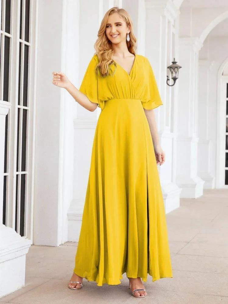 Numbersea V-Neck Bridesmaid Dress Chiffon Long Open Back Formal Dresses for Women Party Evening 28067 by numbersea