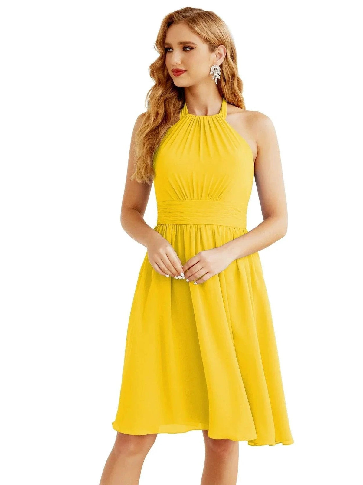 Numbersea Halter Chiffon Bridesmaid Dresses Short Sleeveless Formal Party Dress Open Back 28023 by numbersea