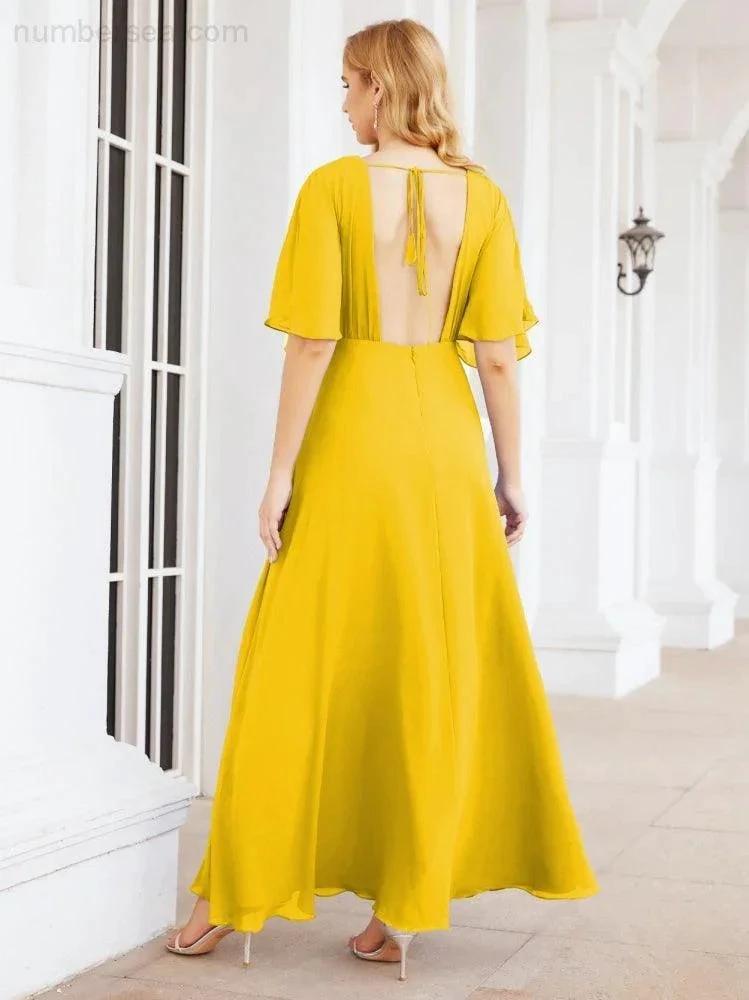 ZapDress V-Neck Bridesmaid Dress Chiffon Long Open Back Formal Dresses for Women Party Evening 28067 (ZD17046)
