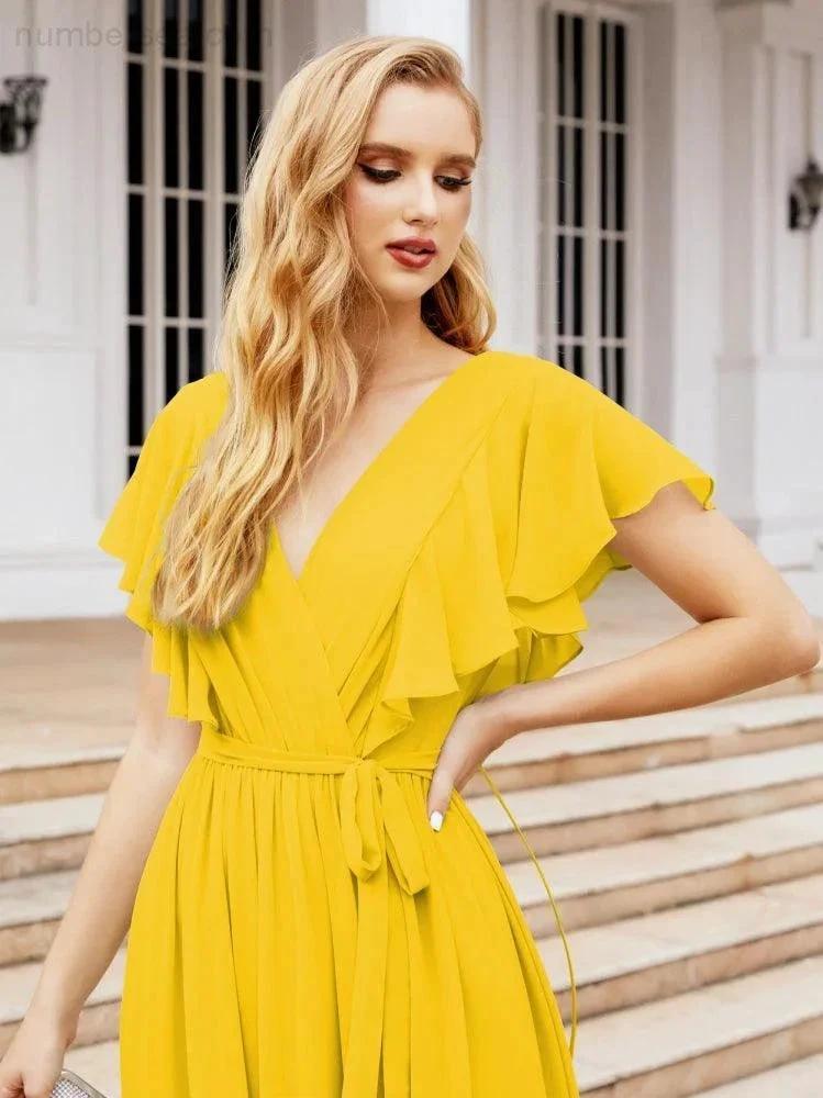 ZapDress Women's Open Back Formal Evening Party Prom Gowns V-Neck Long Chiffon Bridesmaid Dresses with Waist Belt 28038 (ZD17000)