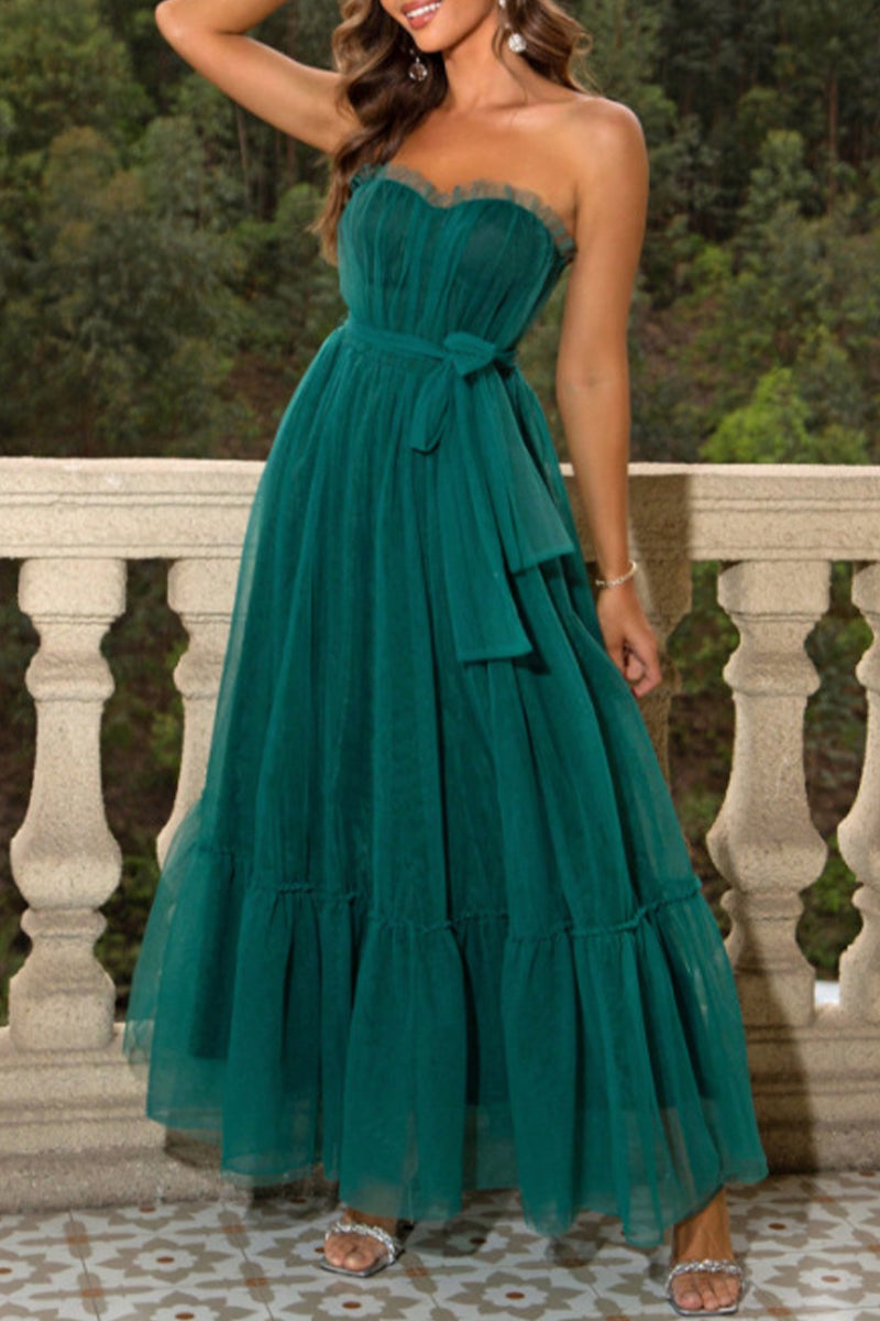Elegant Formal Solid Frenulum Flounce With Bow Strapless Evening Dress Dresses - View 5 | VelvetHem