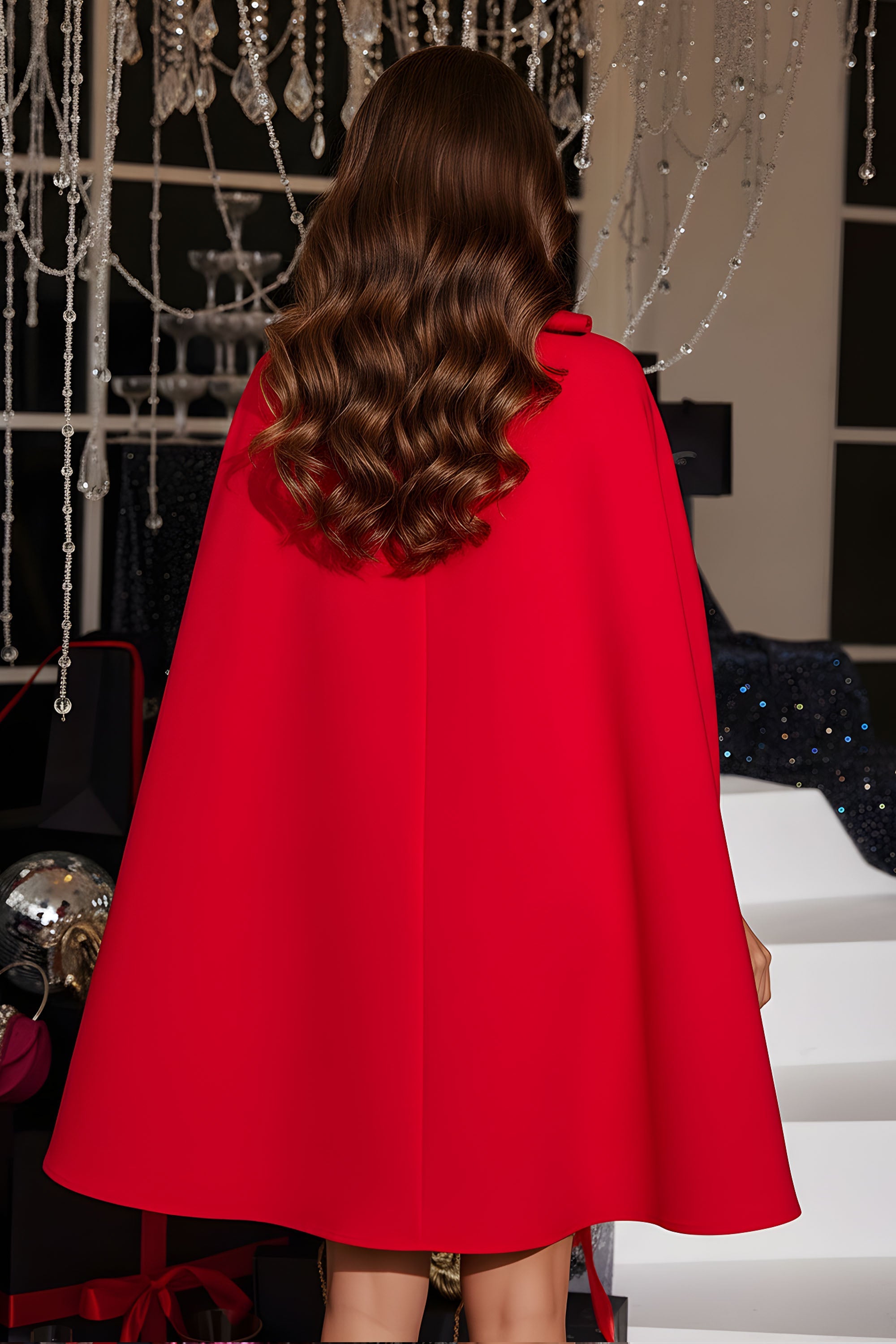 Elegant Sleeveless Round Neck Shoulder Bow Cape Mini Dress