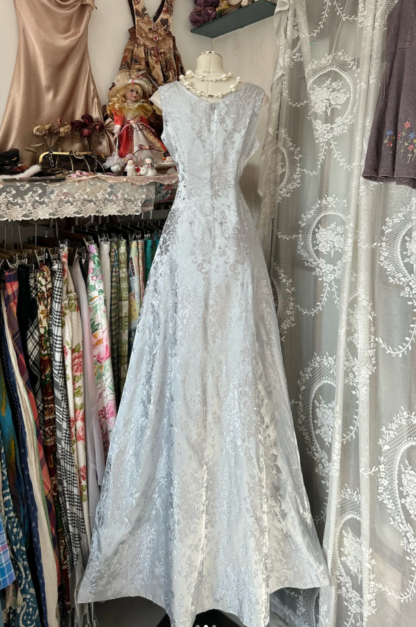 Vintage Sleeveless Satin Print Floral A Line Long Wedding Guest Dress Evening Dress