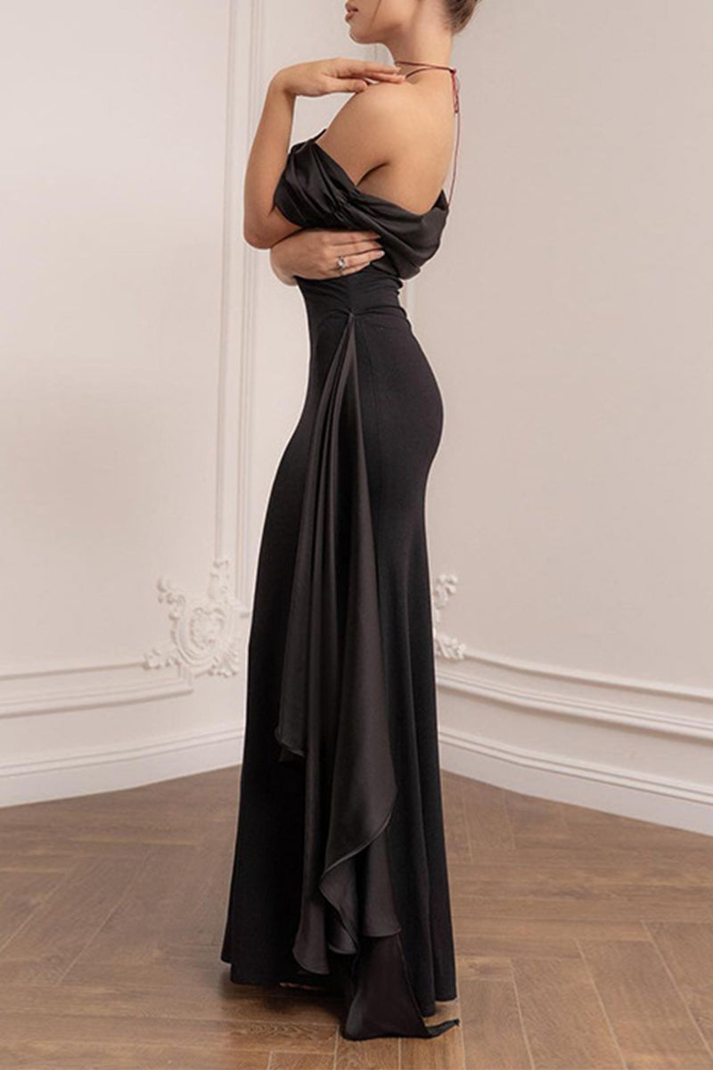 Sexy Formal Solid Mesh Oblique Collar Evening Dresses - View 8 | VelvetHem