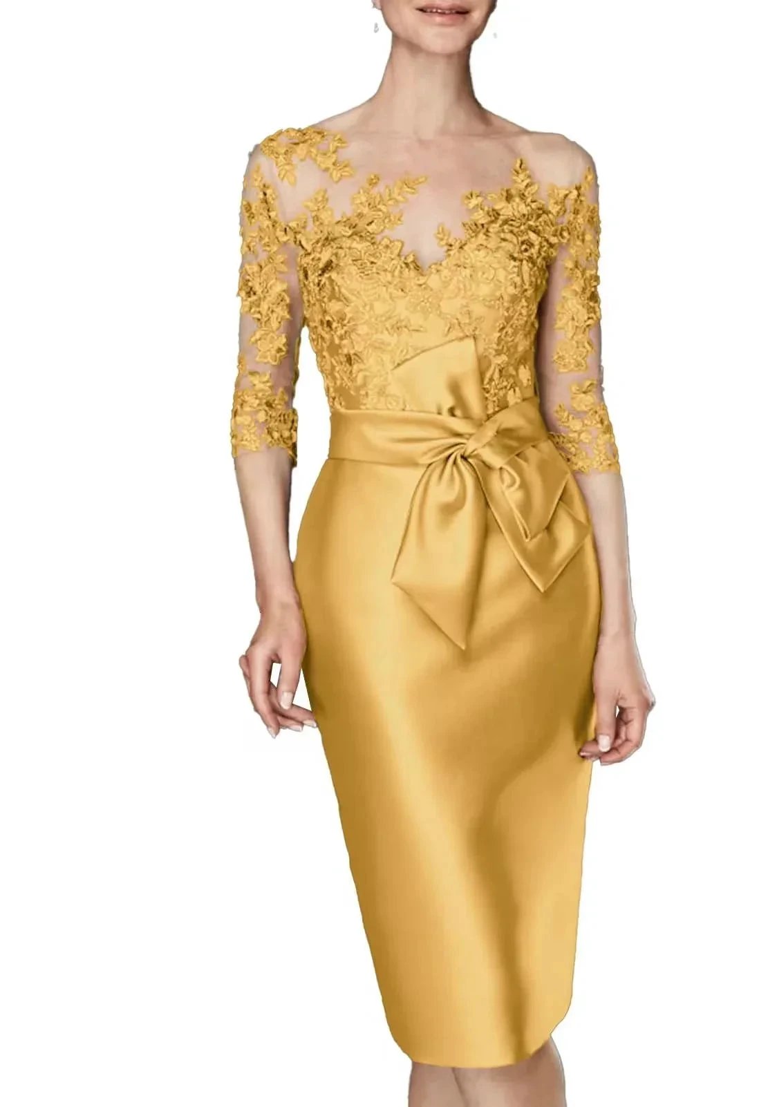 Gilded lace off shoulder satin dress (ZD16761)